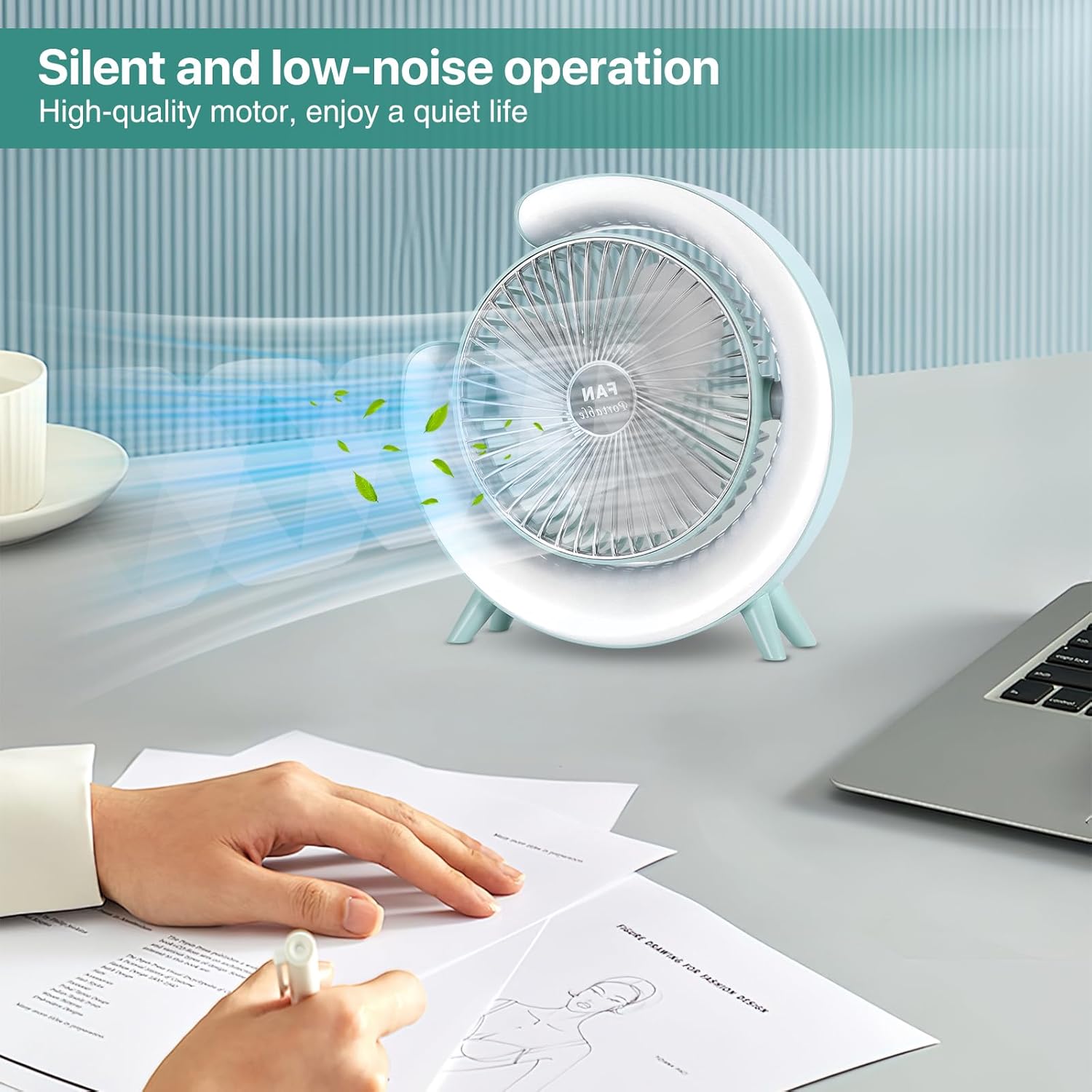 مروحة وإباجورة ذكية – دوران 180° مع إضاءة ليلية ملونة